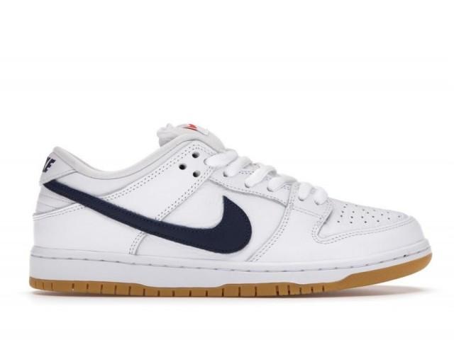 Nike Dunk Low Pro ISO SB 'Orange Label - White Navy'
https://www.nike-off-white.com/nike-dunk-low-c-128_134/nike-dunk-low-pro-iso-sb-orange-label-white-navy-p-1445.html
Launching in select skate shops as part of the 'Orange Label series, the Nike Dunk Low Pro ISO SB 'White Navy treats the classic silhouette to an elemental two-tone palette that recalls the brands early Orange Box era. The upper is constructed from white leather with a contrasting navy Swoosh. A Nike wordmark is embroidered on the heel tab in a matching navy finish, while the stuffed tongue features a woven Nike SB tag decorated with an orange Swoosh. Underfoot, a gum rubber outsole offers grippy traction.