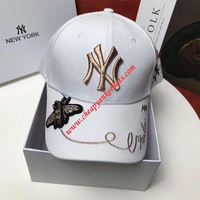 MLB NY Gold Bee Adjustable Cap New York Yankees Hat White