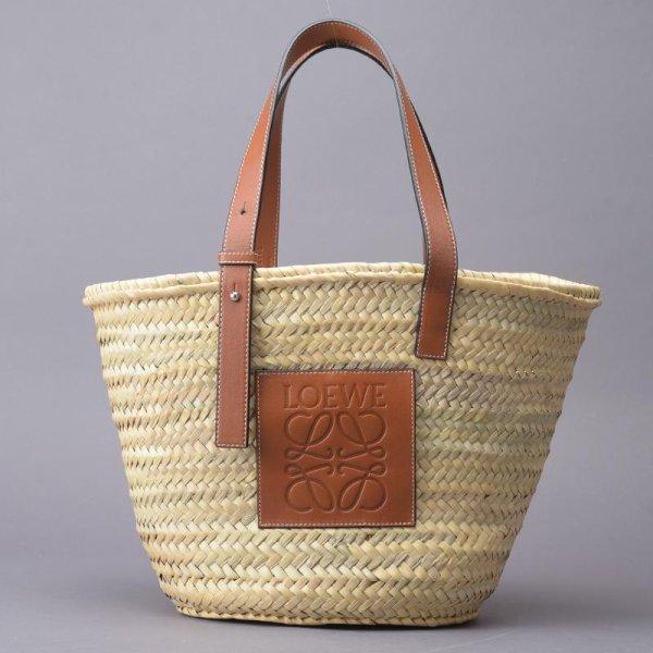 Loewe Basket bag in palm leaf and calfskin Natural/Tan