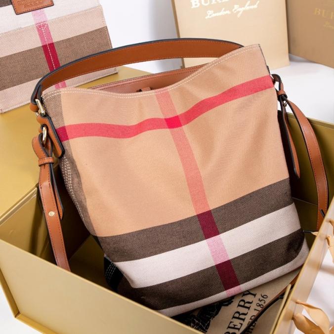 Burberry Ashby Canvas Check Hobo Bag In Brown
