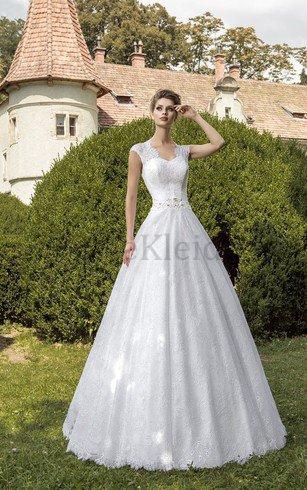 Spitze Kurze Ärmeln Elegantes Brautkleid mit Gekappten Ärmeln mit Kristall
