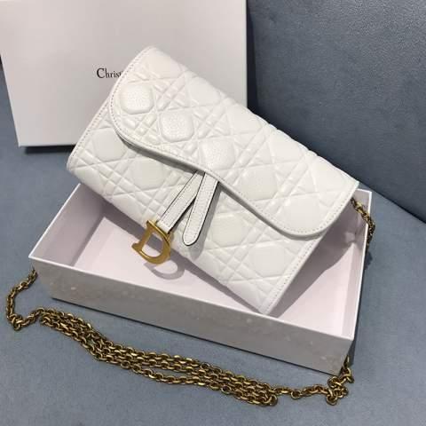 Dior Saddle Wallet in Cannage Lambskin (White)