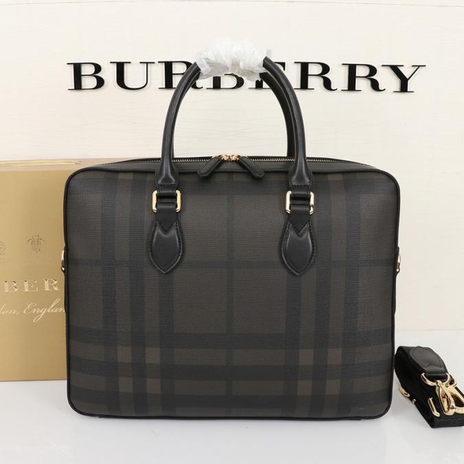 Burberry London Check And Leather Briefcase In Dark Charcoal