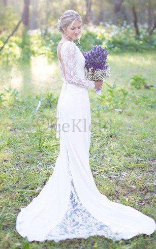 A Line Langärmeliges V Ausschnitt Schlichtes Brautkleid mit Gürtel