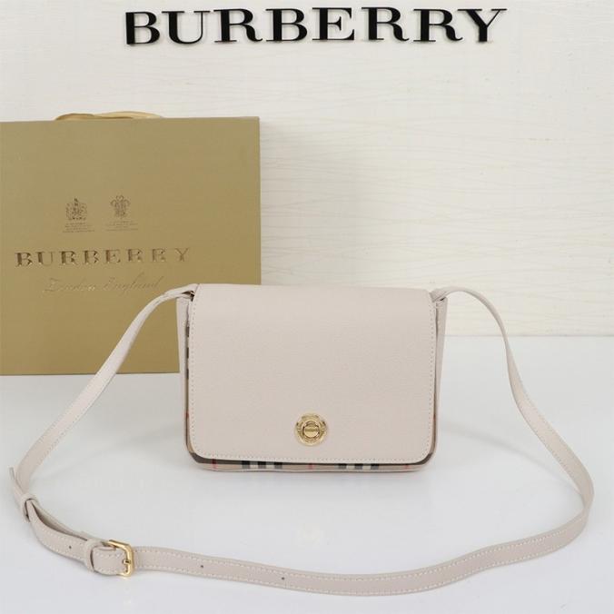 Burberry Small Leather And Vintage Check Crossbody Bag White