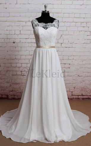 Natürliche Taile Bodenlanges Sexy Brautkleid mit Schleife mit Gürtel