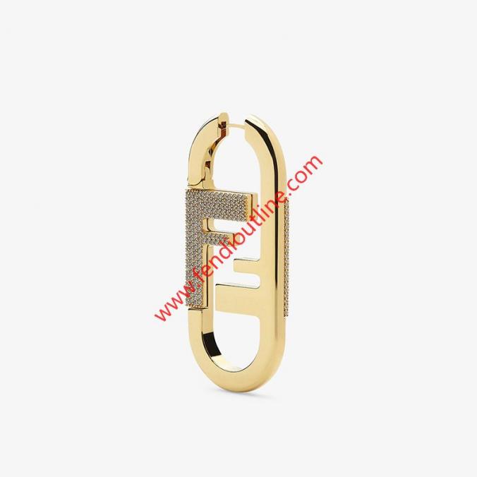 Fendi Large O'Lock Earrings In Crystal Metal Gold