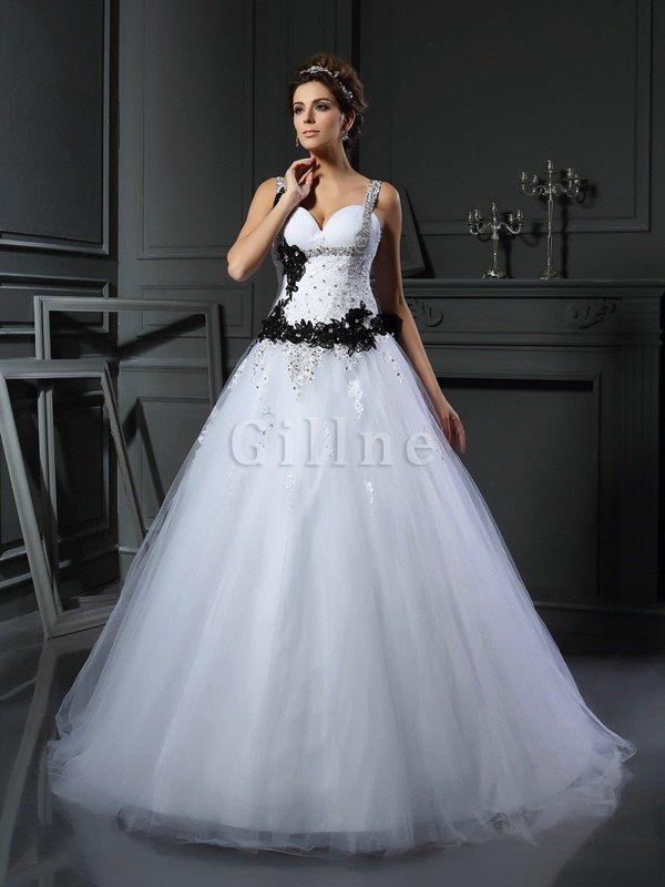 Abito da Sposa con Applique Conotta in Tulle Coda A Strascico Cappella Senza Maniche