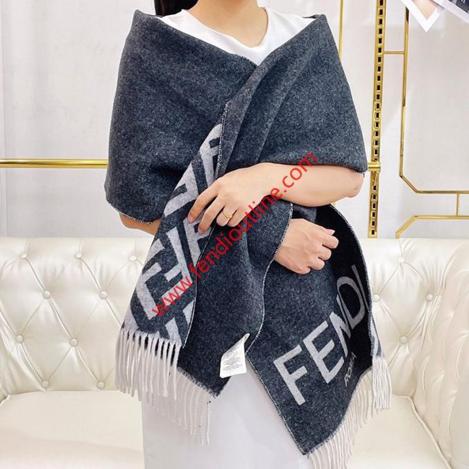 Fendi Roma Logo Scarf In Cashmere and Wool Black