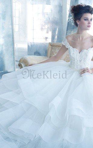 Spitze Duchesse Linie Geschichtes Brautkleid ohne Ärmeln mit Bordüre