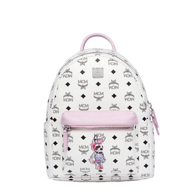 MCM Small Stark Rabbit Backpack In Visetos White