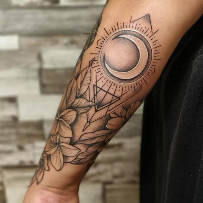 Geometric Crescent Moon Tattoo