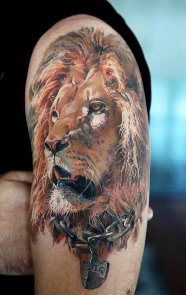 Shoulder lion tattoo for men