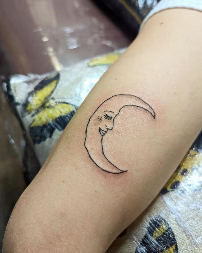 Crescent Moon Smiling Face Tattoo
