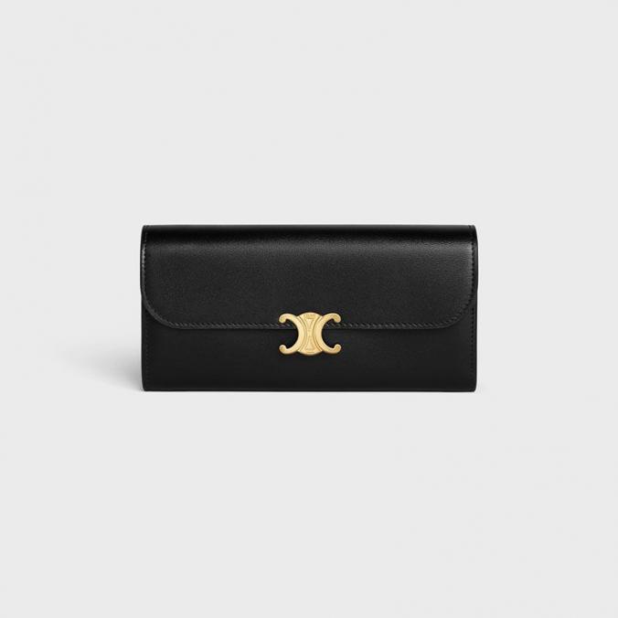 Celine Large Bi Fold Wallet in Shiny Calfskin Black