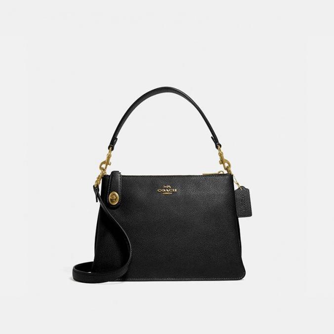 Coach Double Zip Shoulder Bag in Pebble Leather Black