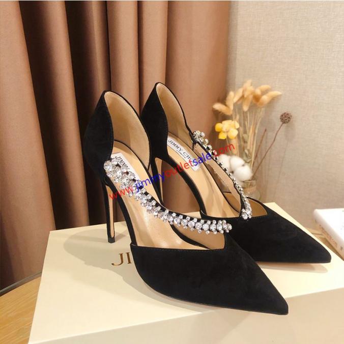 Jimmy Choo Bee  Pumps Suede With Crystal Embellishment Black