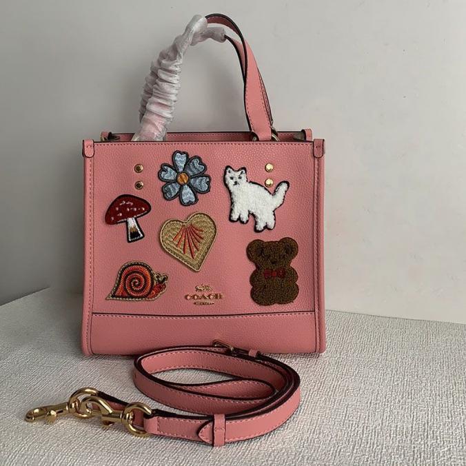 Coach Dempsey Tote  in Pebble Leather with Creature Patches Pink