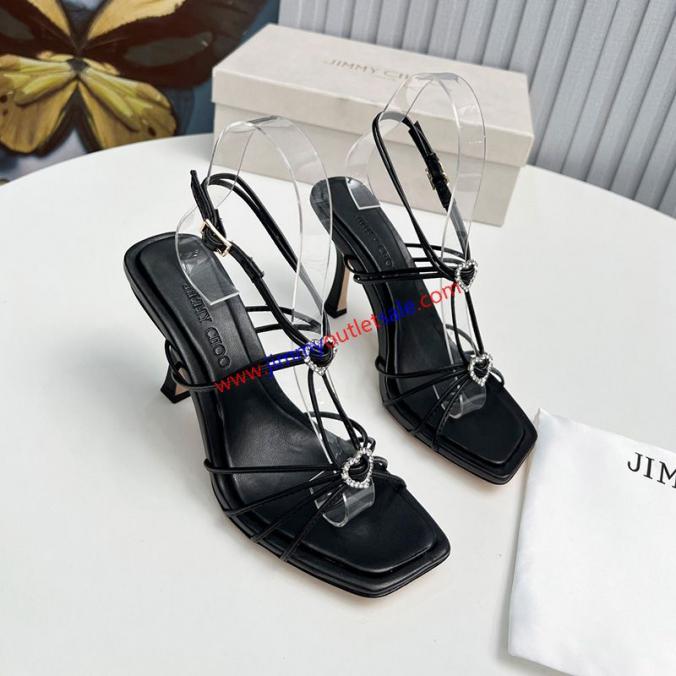 Jimmy Choo Indiya  Sandals Women Nappa Leather With Crystal Hearts Black