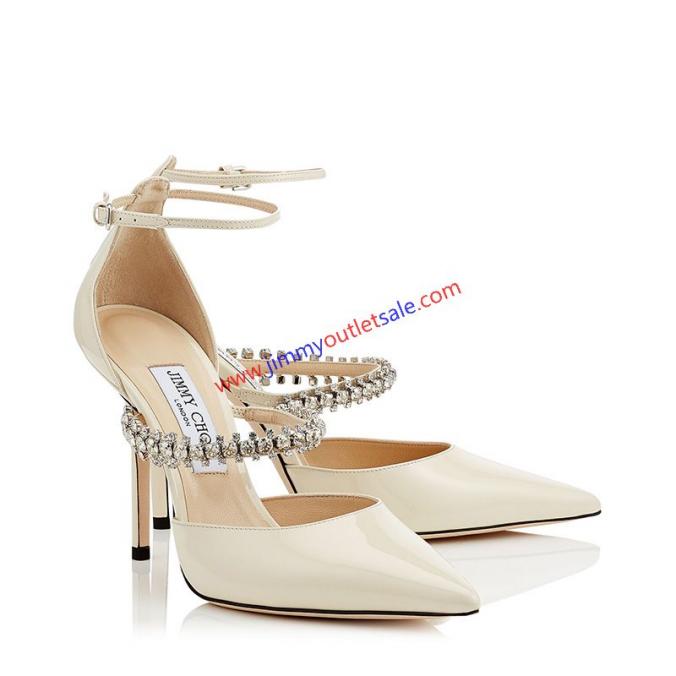 Jimmy Choo Bobbie  Pumps Women Patent Leather With Crystal Strap Beige