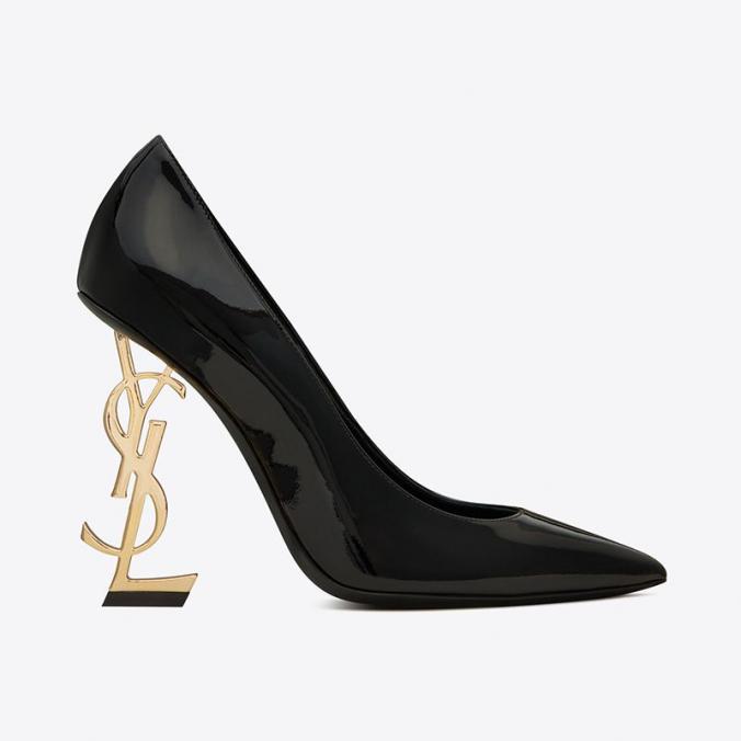 Saint Laurent Opyum Pumps In Patent Leather with Gold Heel Black