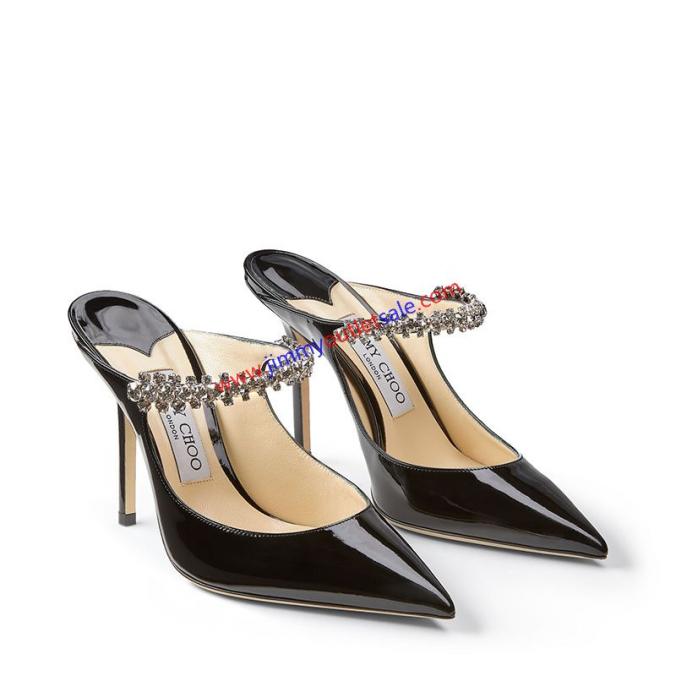 Jimmy Choo Bing  Mules Women Patent Leather With Crystal Strap Black