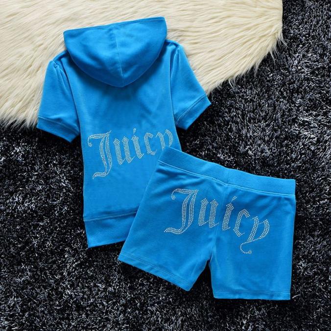 Juicy Couture Studded Juicy Logo Velour Tracksuits  2pcs Women Suits Blue