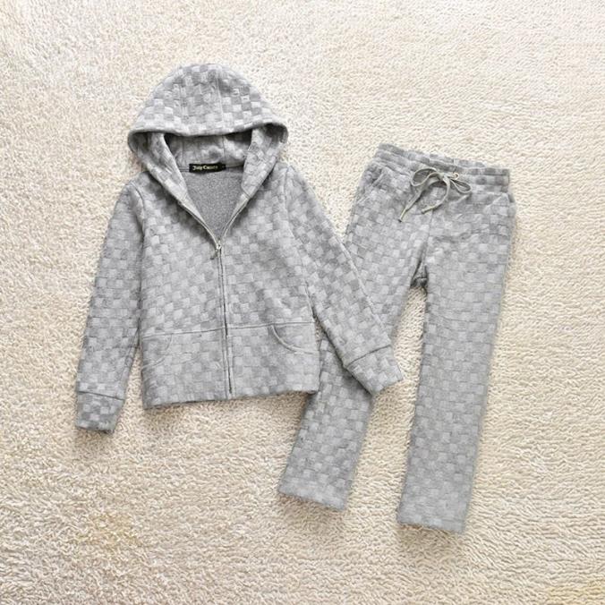 Juicy Couture Check Motif Velour Tracksuits  2pcs Baby Suits Grey