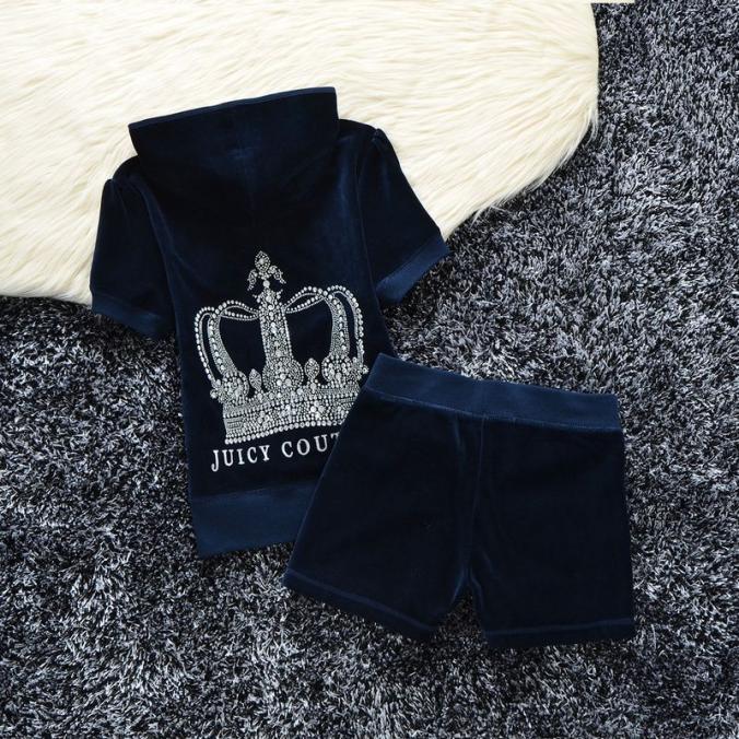 Juicy Couture Studded Crown Velour Tracksuits  2pcs Women Suits Navy Blue