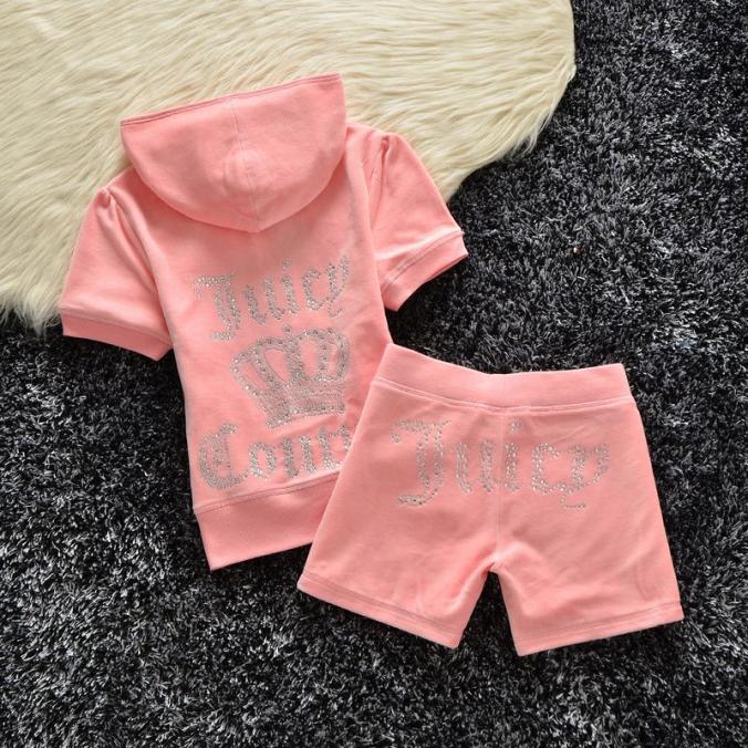Juicy Couture Studded Logo Crown Velour Tracksuits  2pcs Women Suits Pink