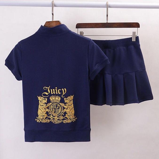 Juicy Couture Juicy Emblem Velour Tracksuits  2pcs Women Suits Navy Blue