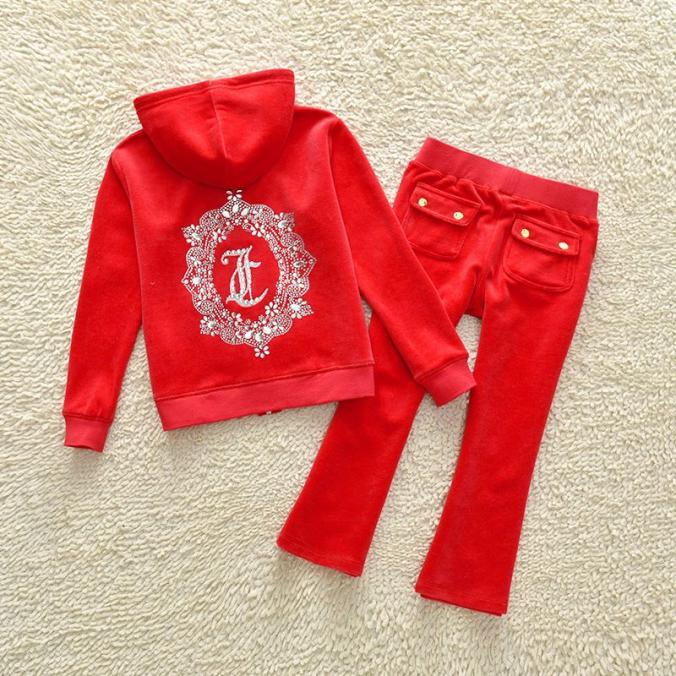 Juicy Couture JC Mirror Cameo Velour Tracksuits  2pcs Baby Suits Red