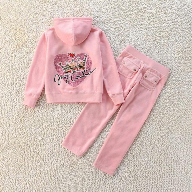 Juicy Couture Love Heart Crown Velour Tracksuits  2pcs Baby Suits Pink