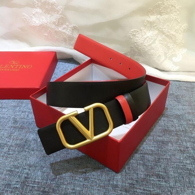 Valentino VLogo Signature Belt MM with Logo Buckle In Calfskin Black/Red