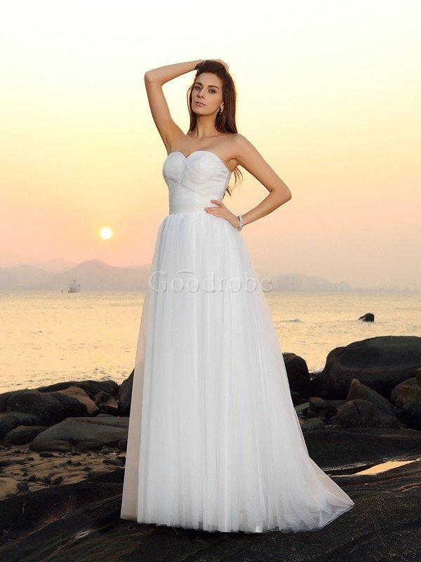 Robe de mariée longue de traîne courte ligne a a plage de tour de ceinture en haute