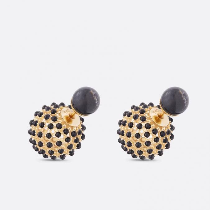 Dior Tribales Earrings Metal and Stone Effect Pearls Gold/Black