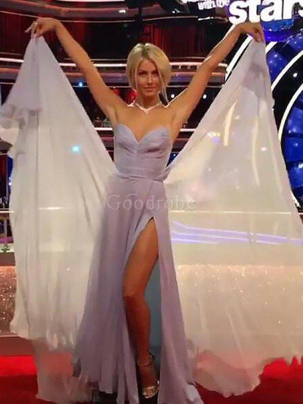 Robe de soirée avec chiffon col en forme de cœur jusqu'au sol ruché manche nulle