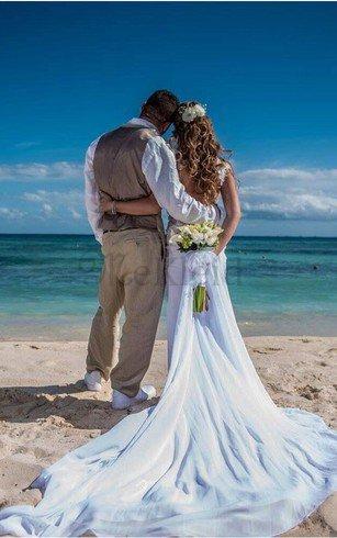 Beach Stil V Ausschnitt Modisches Brautkleid mit Applike aus Chiffon