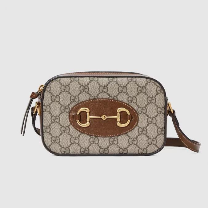 Gucci Small Horsebit  Camera Bag In GG Supreme Canvas Beige/Brown