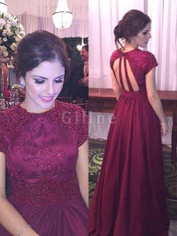 Abito da sera speciale schiena nuda in raso con manica corte a line naturale