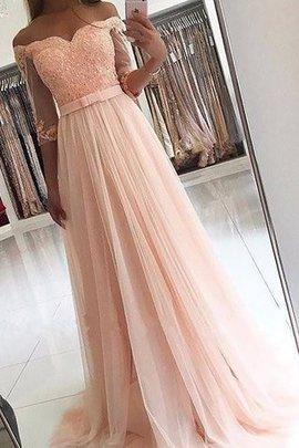 Robe de soirée de princesse de traîne courte ceinture epaule nue ligne a