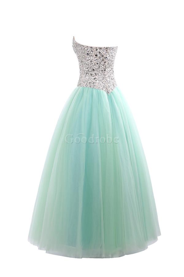 Robe de quinceanera avec cristal en forme dans l'eglise en satin élastique branle