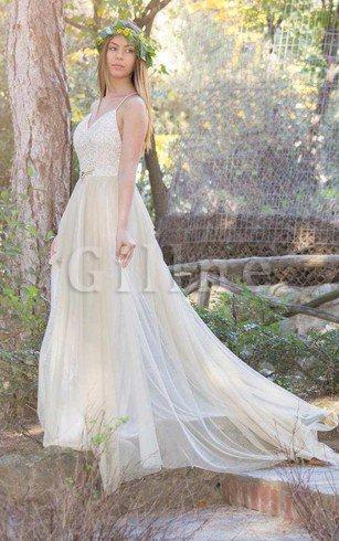 Abito da Sposa A-Line Formale E Informale Semplice in Tulle con Criss-cross