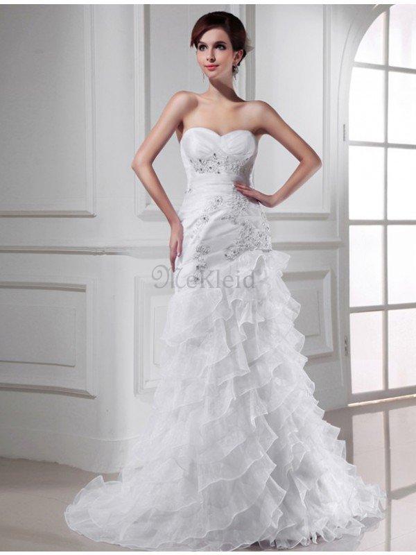 Empire Taille Organza Meerjungfrau Stil Kapelle Schleppe Brautkleid mit Perlen