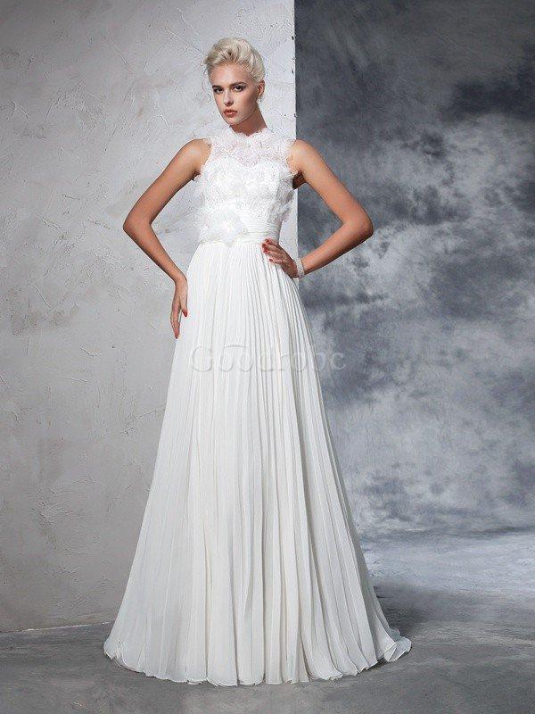 Robe de mariée longue manche nulle avec fronce en chiffon de traîne moyenne