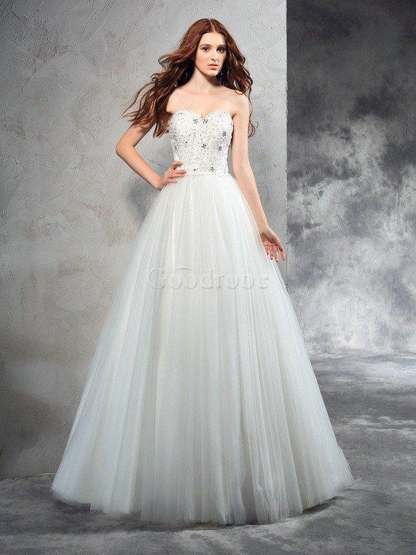 Robe de mariée longue avec zip de princesse avec perle manche nulle