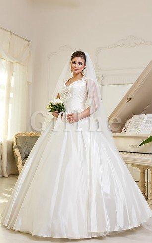 Abito da Sposa con Applique Ball Gown in Raso Cappellino Taglia Forte