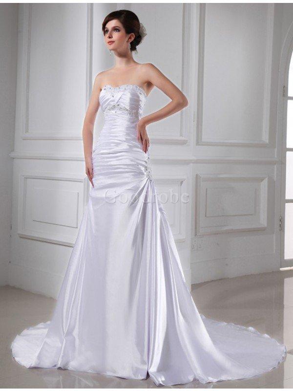 Robe de mariée avec perle de princesse de traîne mi-longue ligne a cordon