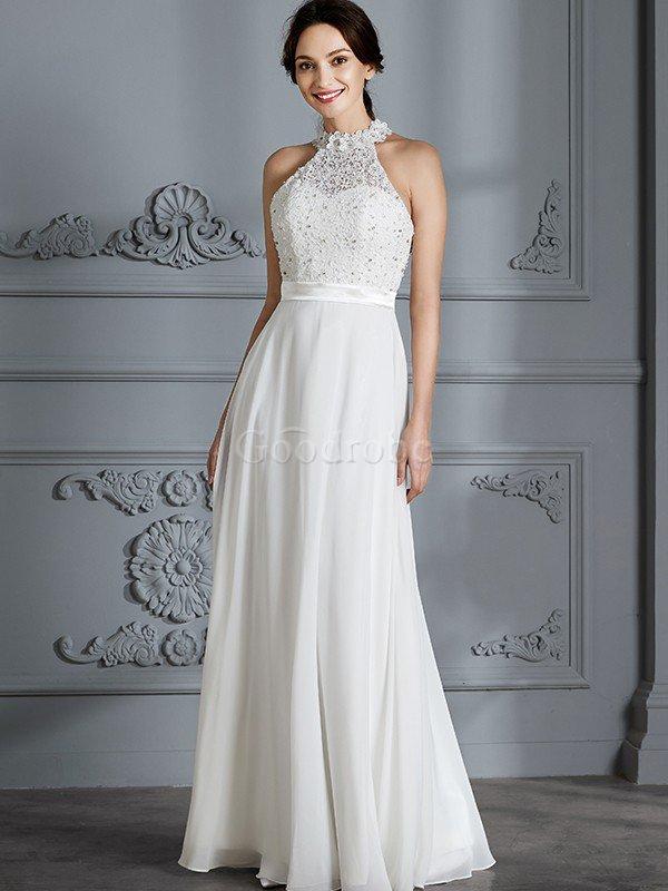 Robe de mariée de princesse avec chiffon longueur au ras du sol manche nulle a ligne