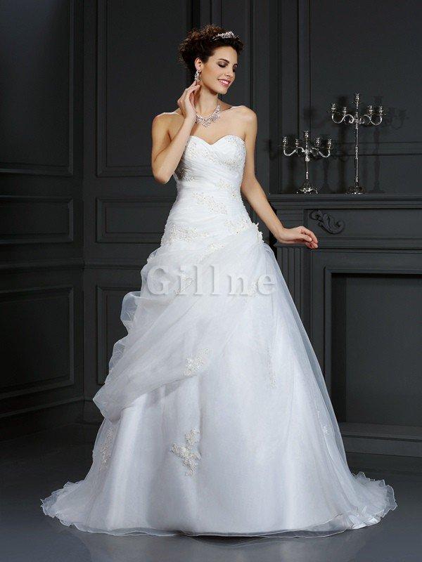 Abito da Sposa con Perline Senza Maniche Coda A Strascico Corto Lungo Ball Gown